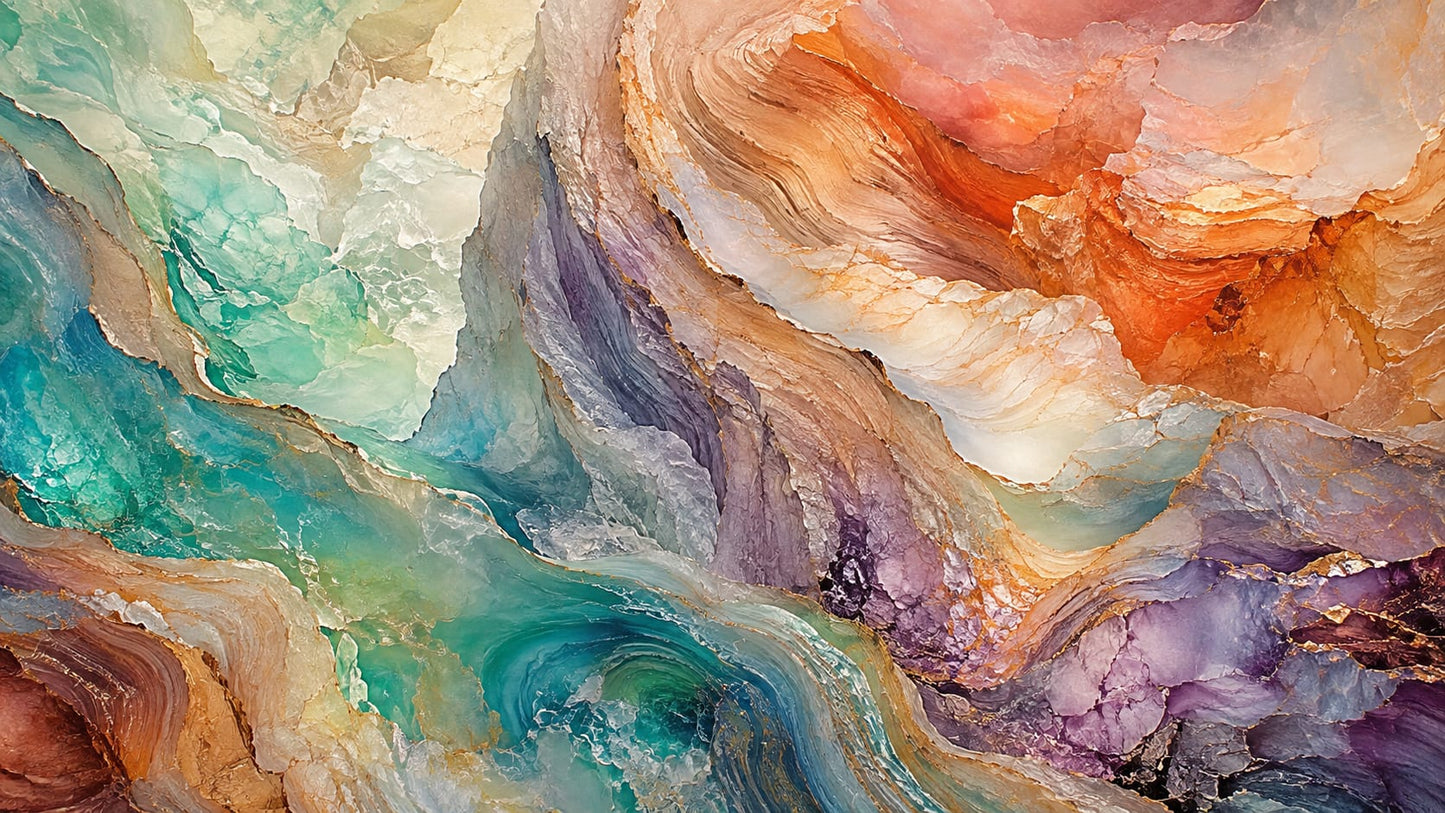 Luminous Textured Teal abstract mineral flow featuring fluid layers - Wall Mural & Peel and Stick Wallpaper for Abstract Interiors and Premium Home Styling