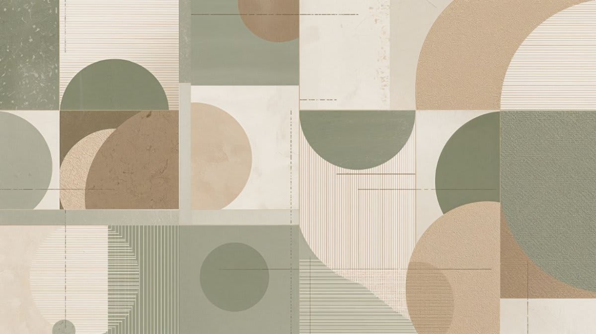 Modern minimalist Sage Green geometric blocks featuring arch shapes, circle motifs, and linework grids - Wall Mural & Peel and Stick Wallpaper for Geometric Interiors and Premium Home Styling.