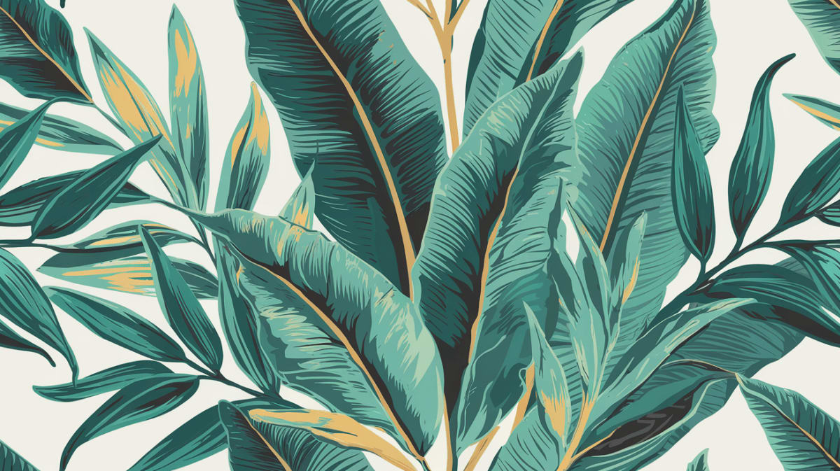 Lush botanical Teal Green tropical leaves featuring botanical foliage - Wall Mural & Peel and Stick Wallpaper for Illustrative Interiors and Premium Home Styling.