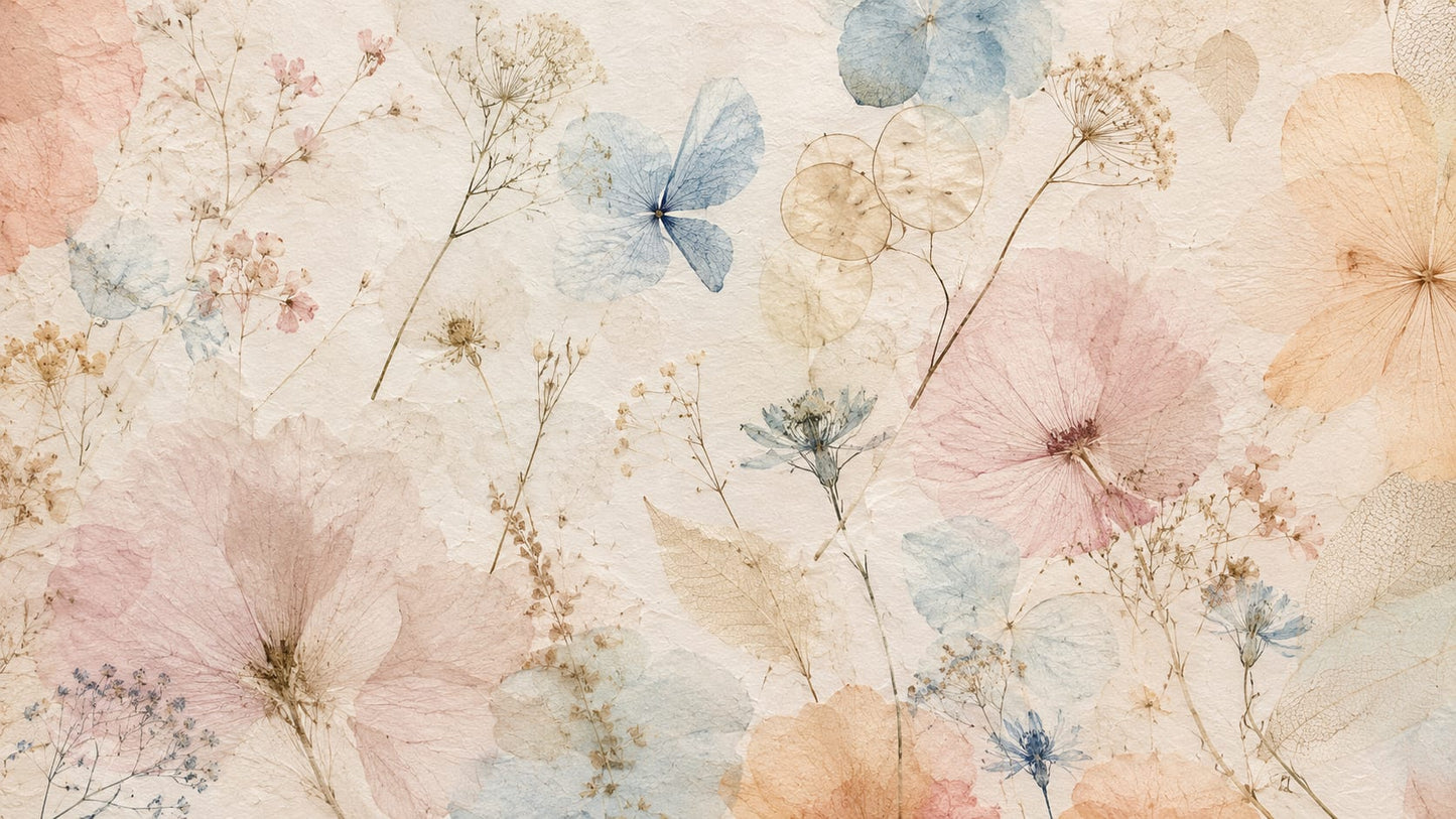 Delicate airy Cream floral blossoms featuring botanical leaves - Wall Mural & Peel and Stick Wallpaper for Watercolor Interiors and Premium Home Styling