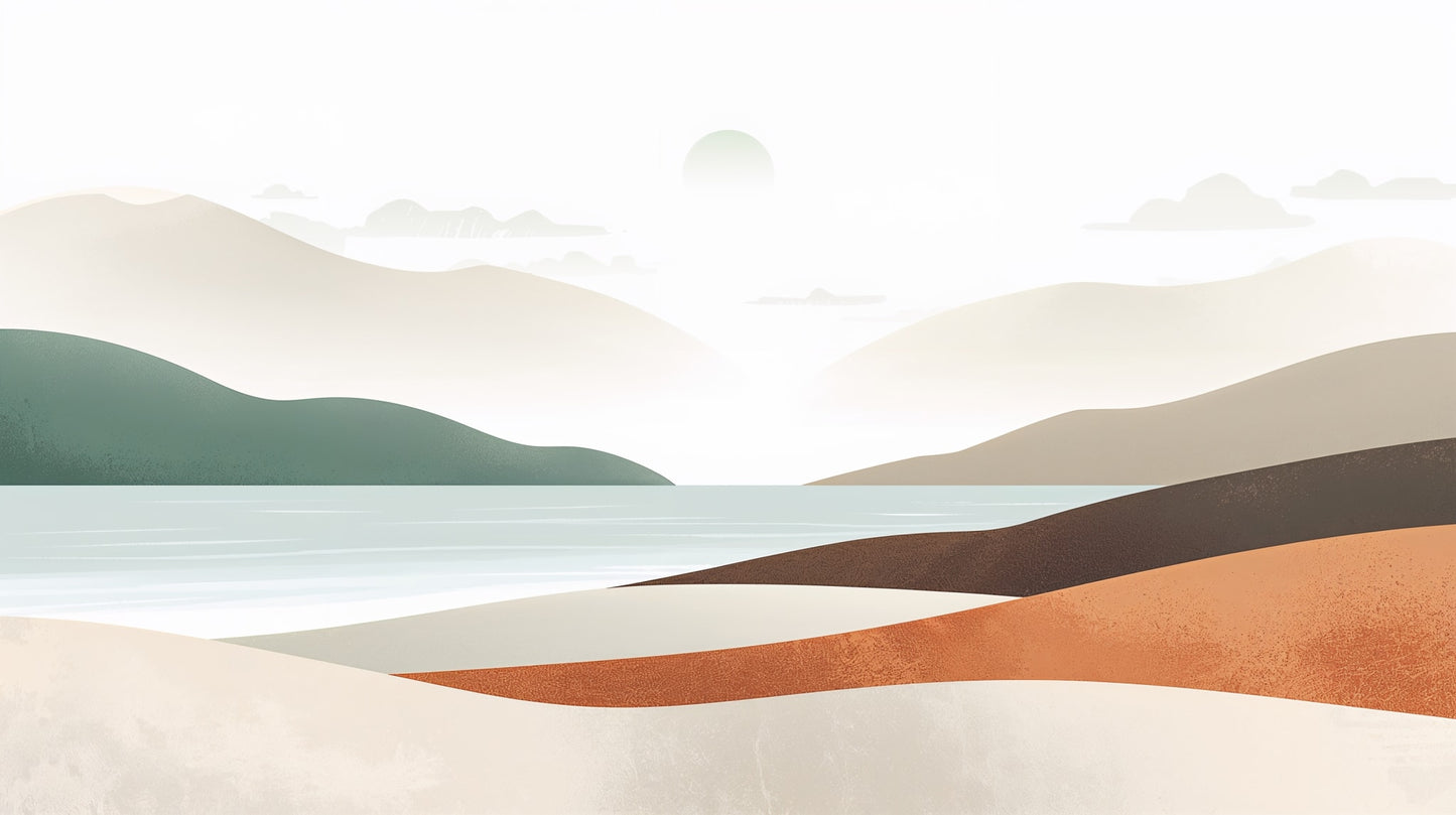 Serene Minimalist Ivory abstract landscape featuring layered hills and sun - Wall Mural & Peel and Stick Wallpaper for Minimalist Interiors and Premium Home Styling