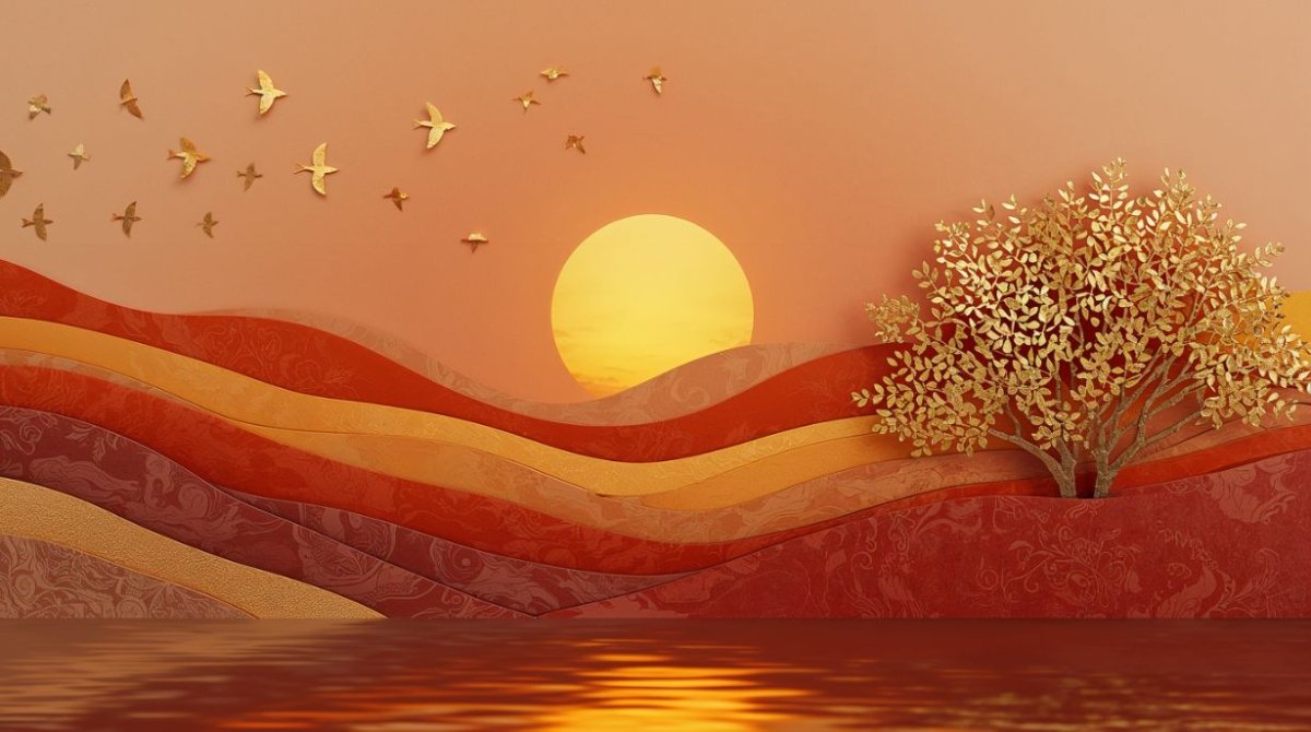 Golden Canyon - Artistic Landscape Accent Wall Mural Wallpaper - Recoat