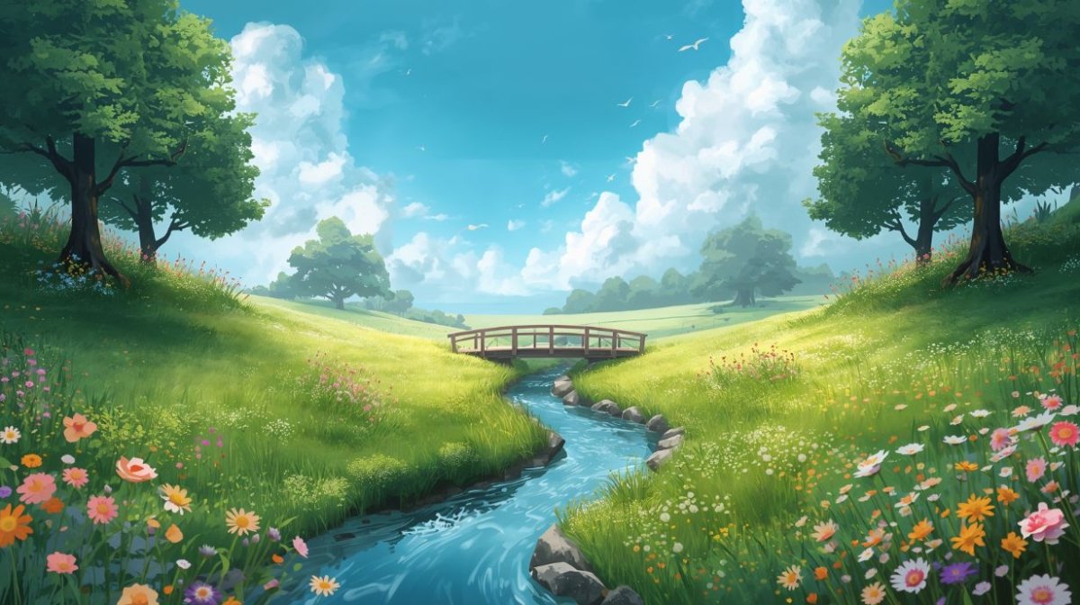 Green Meadows - Whimsical Valley Accent Wall Mural Wallpaper - Recoat