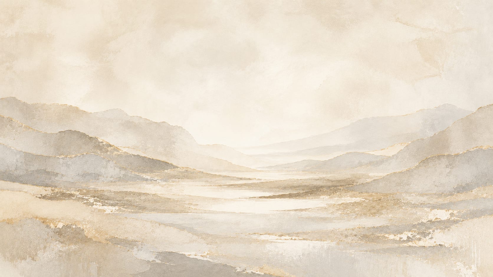 Serene painterly Cream mountain landscape featuring soft tonal layers - Wall Mural & Peel and Stick Wallpaper for Painterly Interiors and Premium Home Styling.
