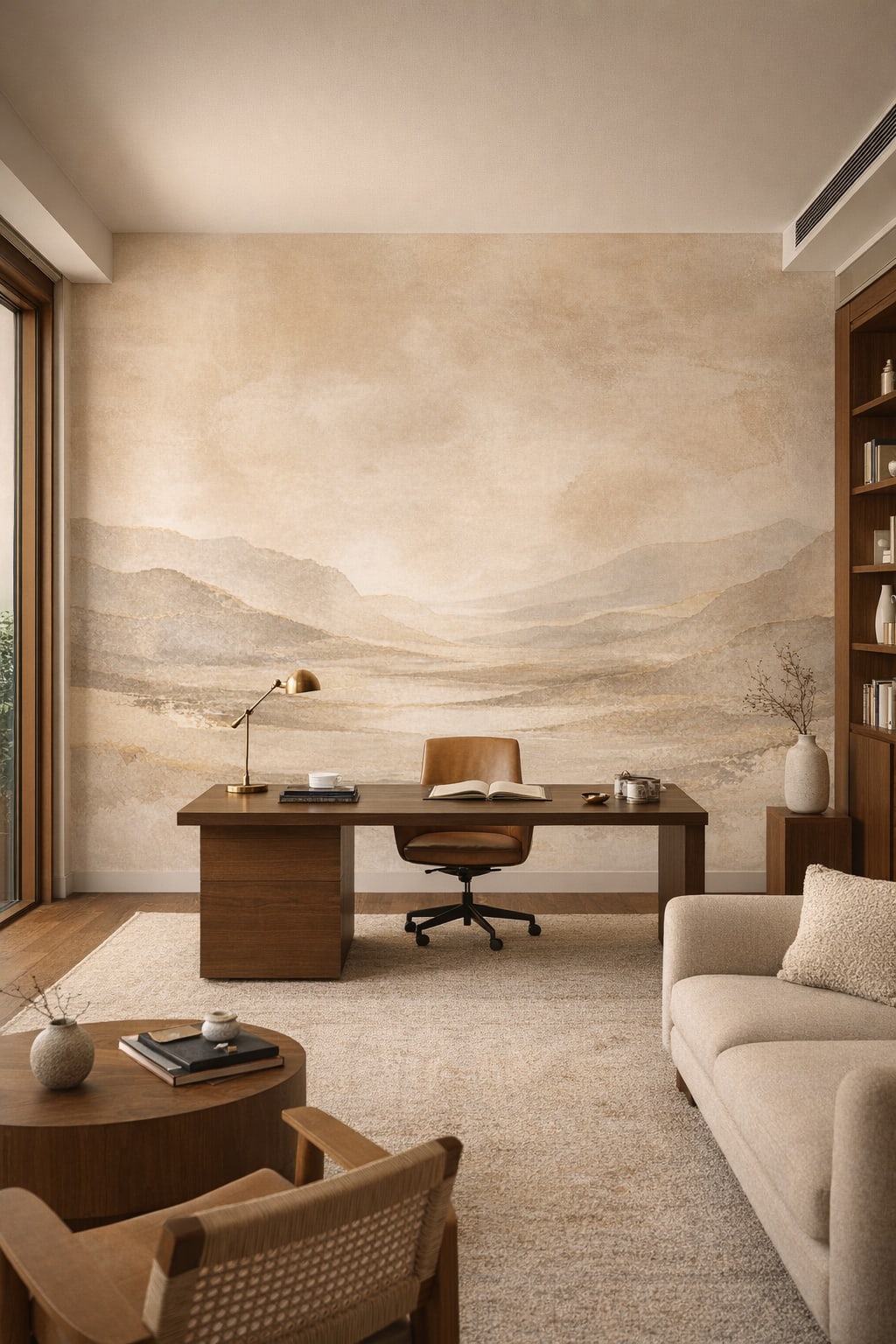 Brazilian Modernism white-wood mountain landscape - Wall Mural Peel and Stick Wallpaper for Brazilian Modernism Executive Home Office.