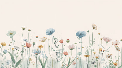 Airy delicate Cream wildflowers featuring soft florals - Wall Mural & Peel and Stick Wallpaper for Watercolor Interiors and Premium Home Styling