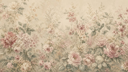 Romantic Painterly Cream floral blossoms featuring botanical foliage - Wall Mural & Peel and Stick Wallpaper for Painterly Interiors and Premium Home Styling