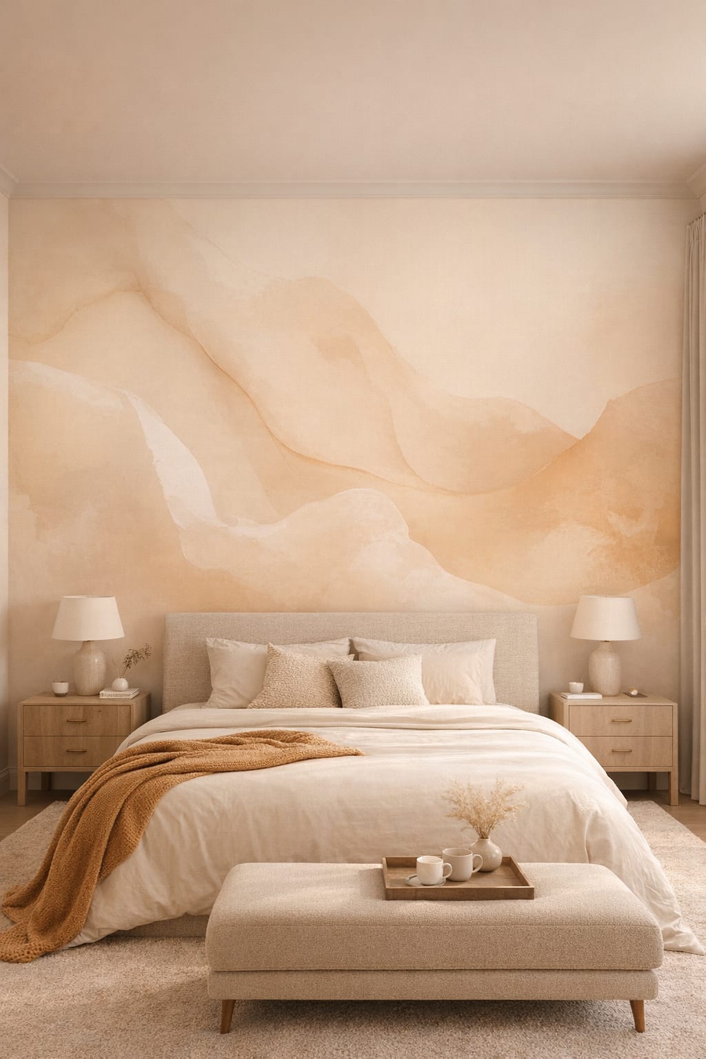 Quiet Luxury greige, warm beige abstract marble - Wall Mural Peel and Stick Wallpaper for Quiet Luxury Master Bedroom.