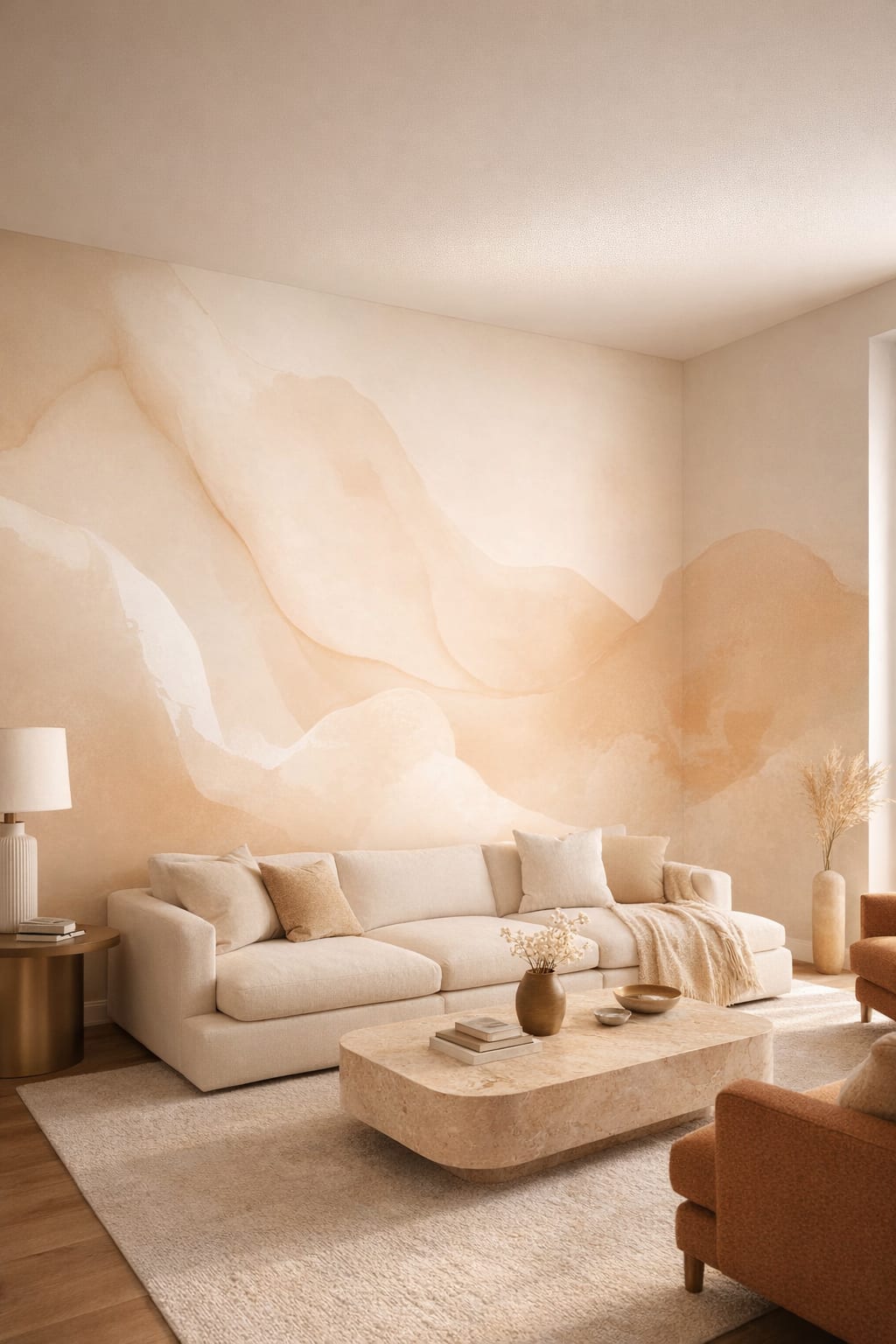 Neutral stone-luxe abstract marble - Wall Mural Peel and Stick Wallpaper for Luxury Contemporary Living Room.