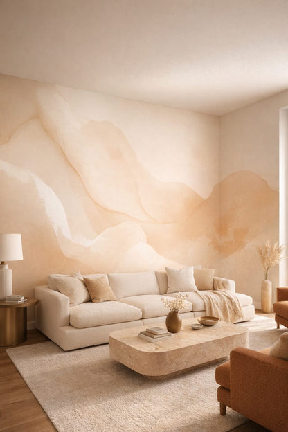 Neutral stone-luxe abstract marble - Wall Mural Peel and Stick Wallpaper for Luxury Contemporary Living Room.