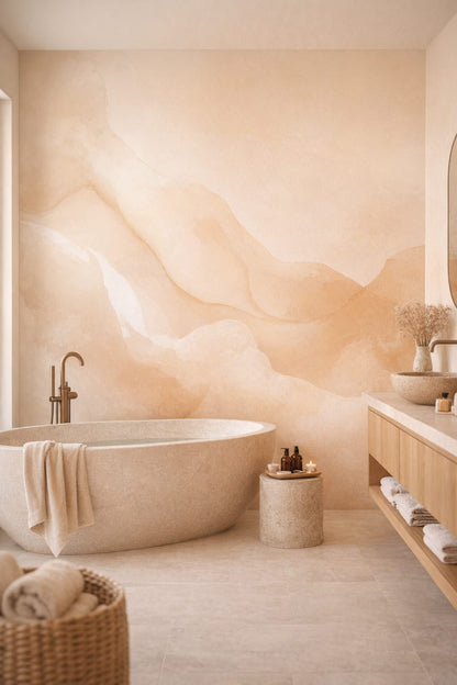 Organic Modern warm-white abstract marble - Wall Mural Peel and Stick Wallpaper for Organic Modern Luxury Bathroom.