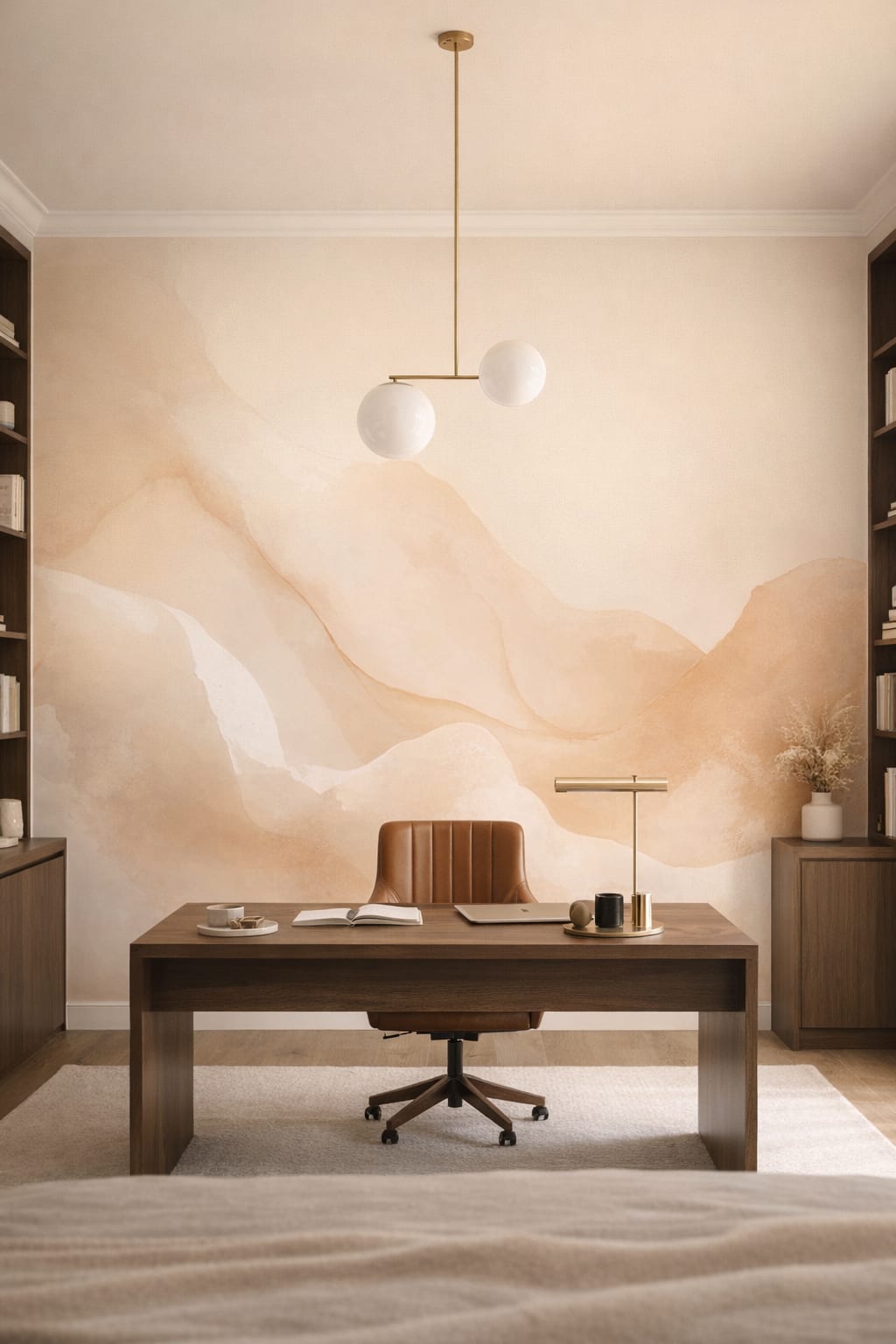 Modern (Modernist), soft beige abstract marble - Wall Mural Peel and Stick Wallpaper for Modern (Modernist) Executive Home Office.