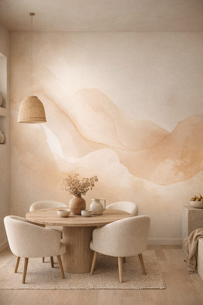 Wabi-sabi minimal, muted earth tones abstract marble - Wall Mural Peel and Stick Wallpaper for Wabi-sabi Dining Room.