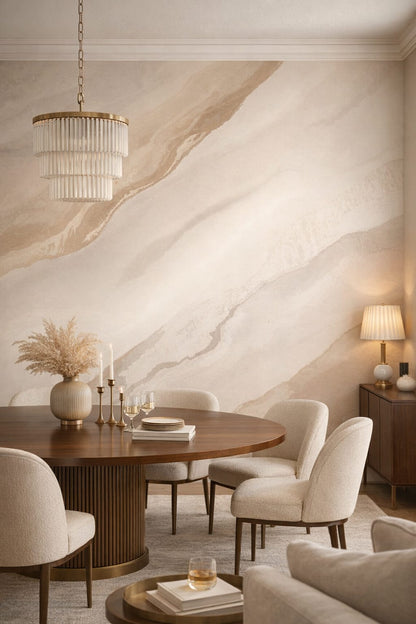 Art Deco black-gold marble veining featuring stone texture - Wall Mural Peel and Stick Wallpaper for Art Deco Formal Dining Room.