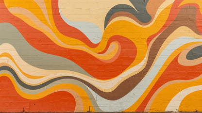 Bold retro Burnt Orange abstract waves - Wall Mural & Peel and Stick Wallpaper for Abstract Interiors and Premium Home Styling.