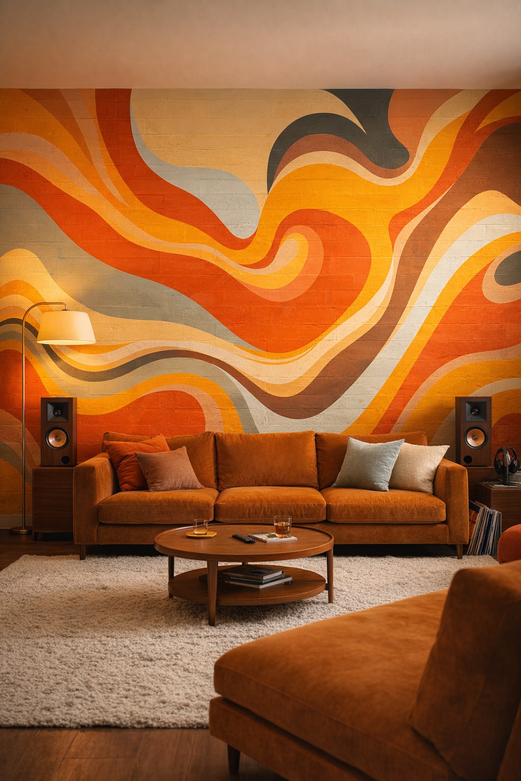 Maximalist jewel-tone retro abstract waves - Wall Mural Peel and Stick Wallpaper for Maximalist Media / Music Room.