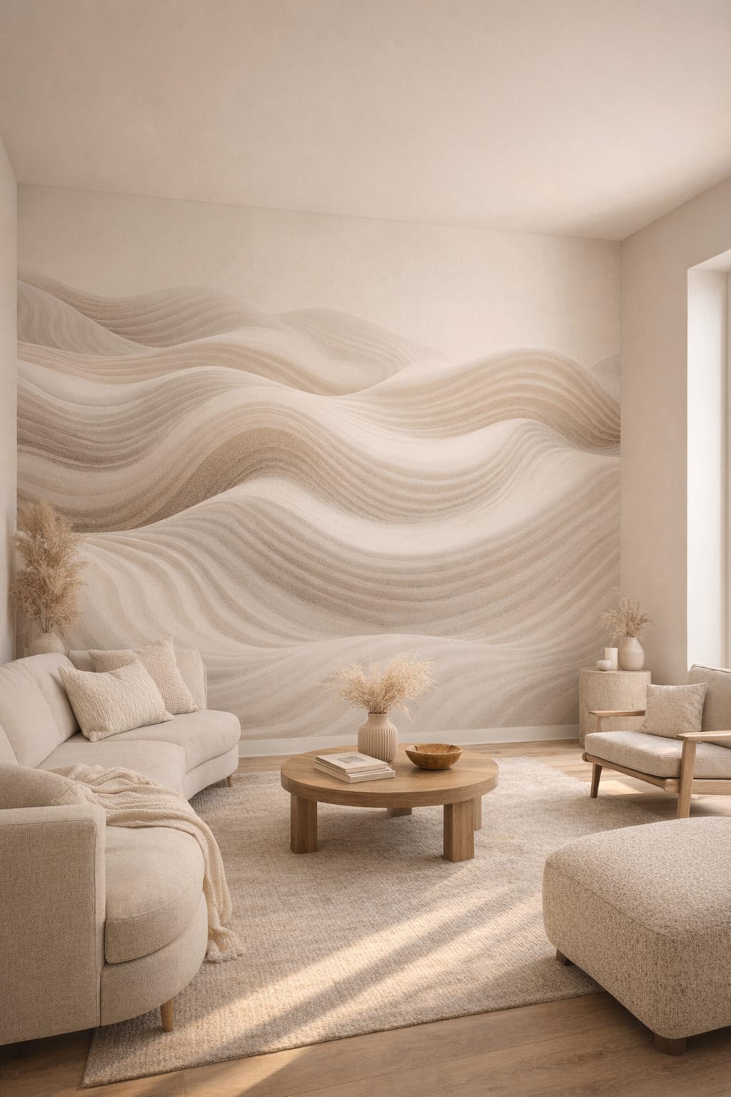 Cream sand Organic Modern abstract sand dunes - Wall Mural Peel and Stick Wallpaper for Organic Modern Living Room.