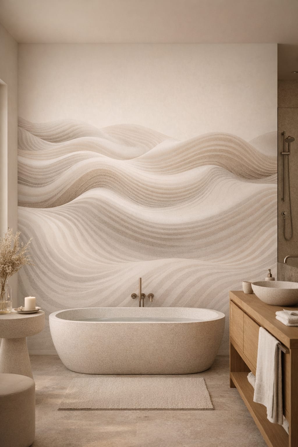 Wabi-sabi earthy - abstract sand dunes - Wall Mural Peel and Stick Wallpaper for Wabi-sabi Luxury Bathroom.
