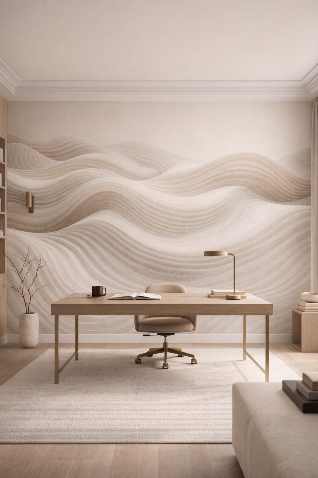 Minimalist beige-gray abstract sand dunes - Wall Mural Peel and Stick Wallpaper for Minimalist Executive Home Office.