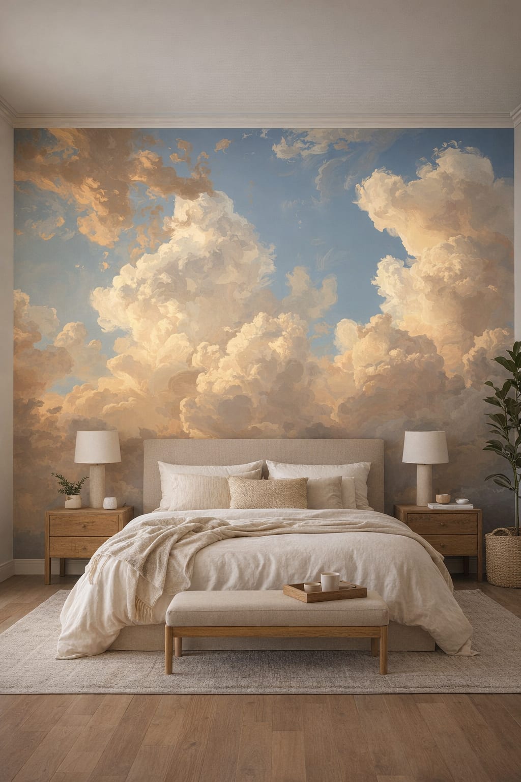 Zen neutral cloudscape - Wall Mural Peel and Stick Wallpaper for Zen Master Bedroom.