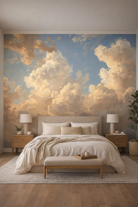 Zen neutral cloudscape - Wall Mural Peel and Stick Wallpaper for Zen Master Bedroom.