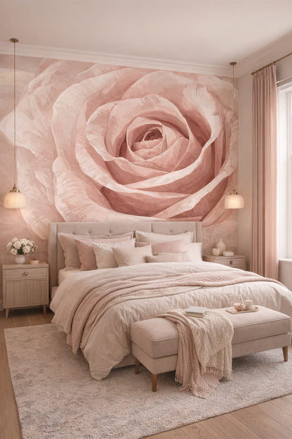 Romantic blush cream rose - Wall Mural Peel and Stick Wallpaper for Romantic Master Bedroom.