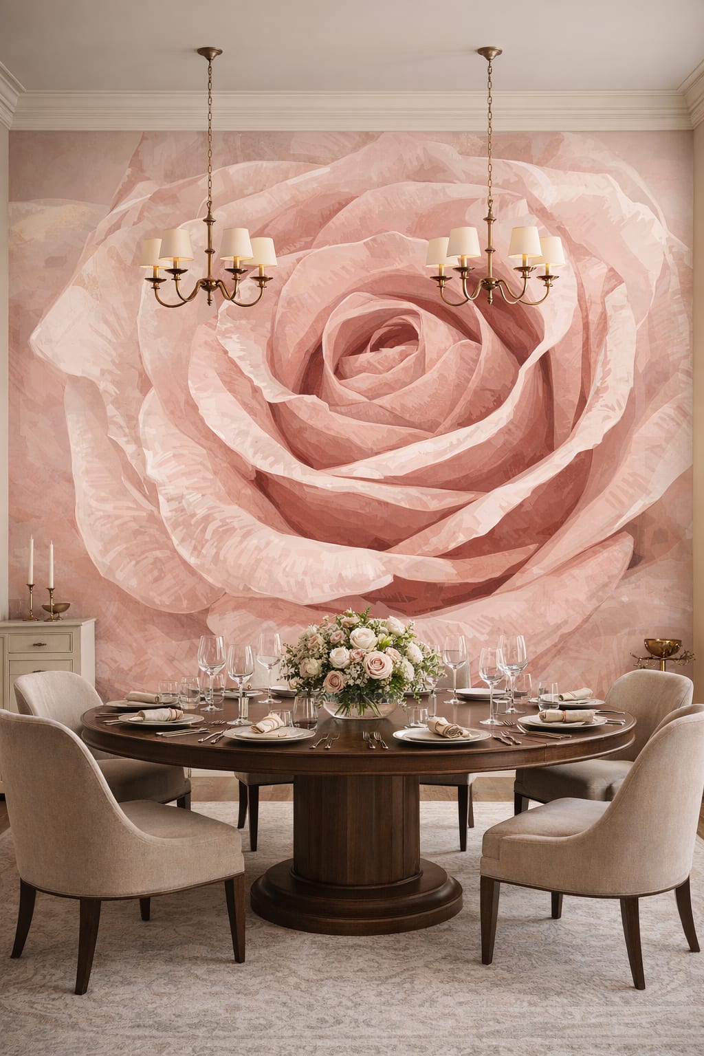 Modern Classic cream-toned rose - Wall Mural Peel and Stick Wallpaper for Modern Classic Formal Dining Room.