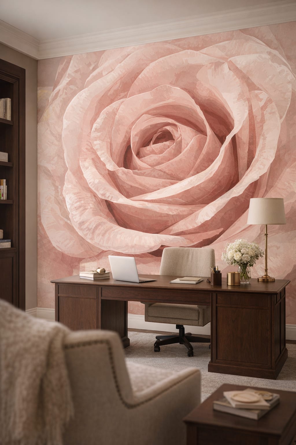 Greige quiet-luxury rose - Wall Mural Peel and Stick Wallpaper for Quiet Luxury Executive Home Office.