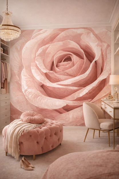 Glam gold-accent - rose - Wall Mural Peel and Stick Wallpaper for Hollywood Regency (Glam) Primary Walk-in Closet / Dressing Room.