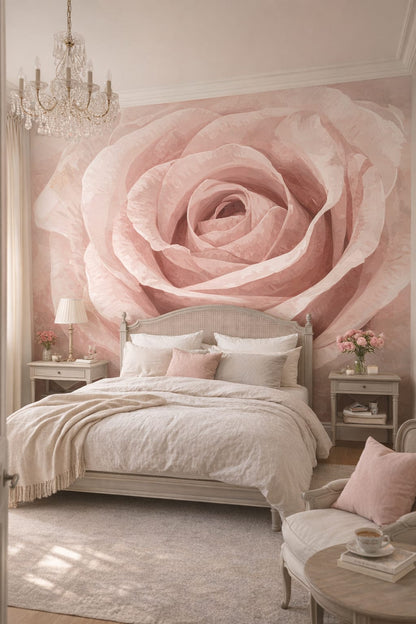 Gustavian (Swedish), bluish gray-white rose - Wall Mural Peel and Stick Wallpaper for Gustavian (Swedish) Guest Bedroom.