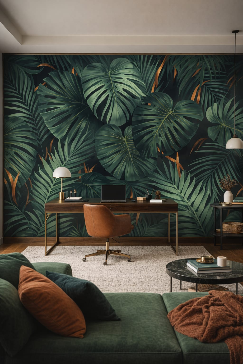 Sleek monochrome monstera leaves featuring palm fronds - Wall Mural Peel and Stick Wallpaper for Urban Modern Executive Home Office