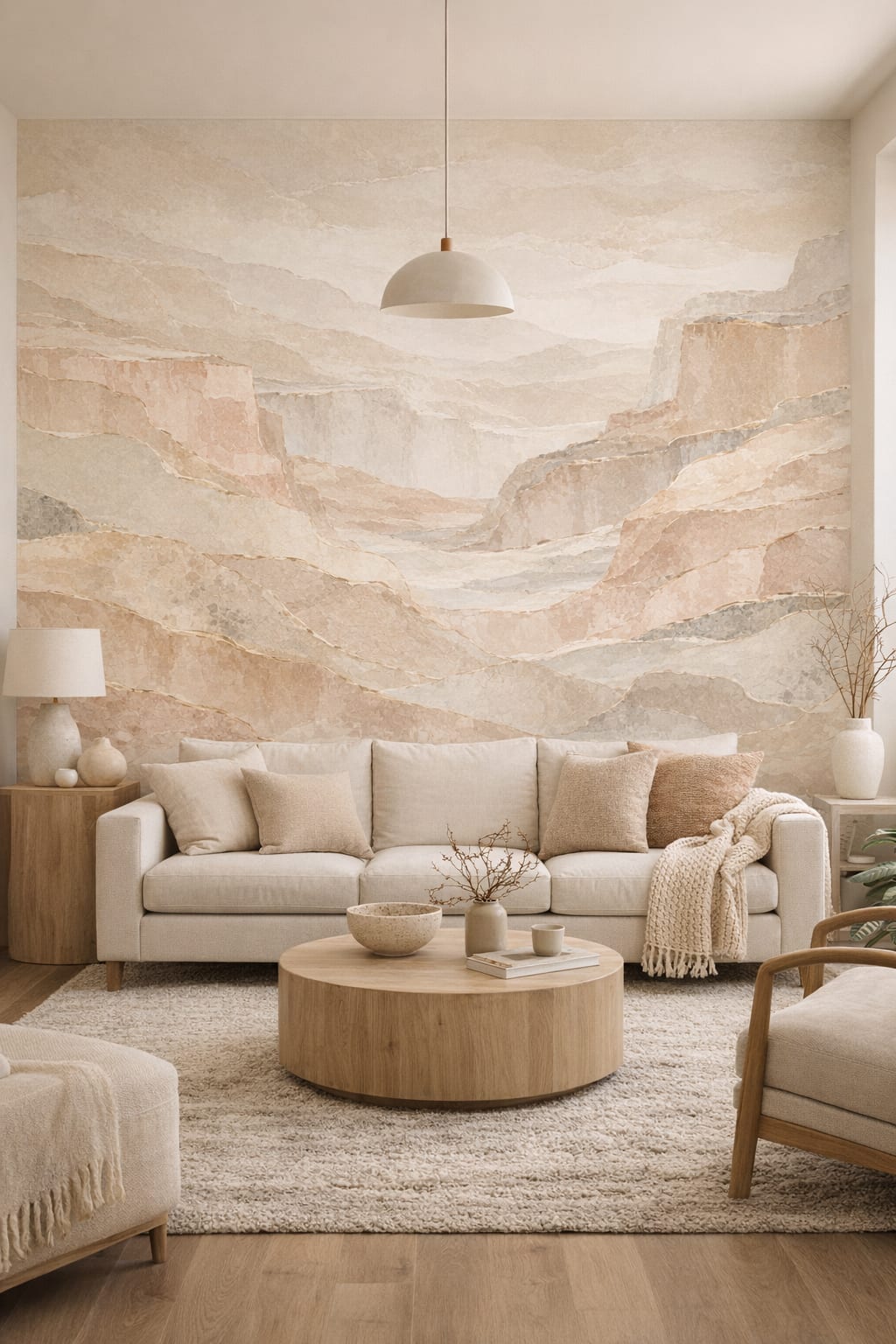 Cream sand abstract landscape - Wall Mural Peel and Stick Wallpaper for Organic Modern Living Room.
