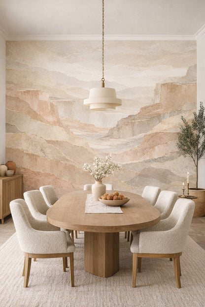 Mediterranean sand abstract landscape - Wall Mural Peel and Stick Wallpaper for Mediterranean Modern Formal Dining Room.