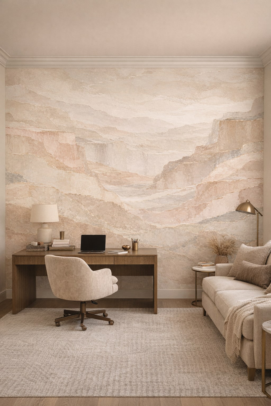 Quiet Luxury greige abstract landscape - Wall Mural Peel and Stick Wallpaper for Quiet Luxury Executive Home Office.