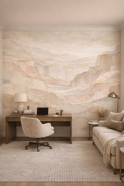Quiet Luxury greige abstract landscape - Wall Mural Peel and Stick Wallpaper for Quiet Luxury Executive Home Office.