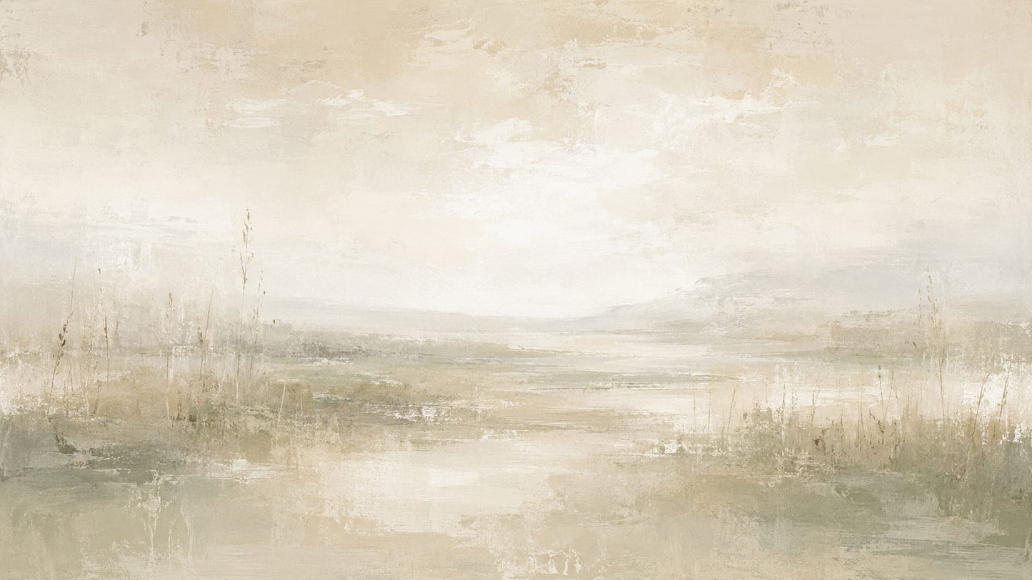 Serene painterly Cream misty landscape featuring meadow grasses - Wall Mural & Peel and Stick Wallpaper for Painterly Interiors and Premium Home Styling