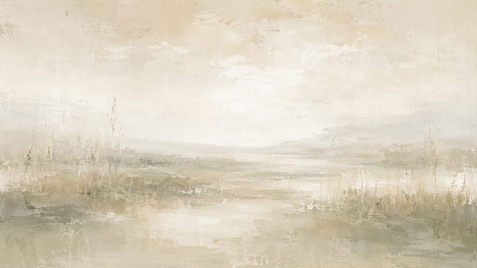 Serene painterly Cream misty landscape featuring meadow grasses - Wall Mural & Peel and Stick Wallpaper for Painterly Interiors and Premium Home Styling