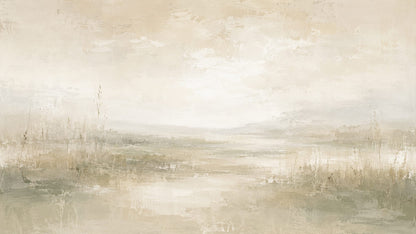 Serene painterly Cream misty landscape featuring meadow grasses - Wall Mural & Peel and Stick Wallpaper for Painterly Interiors and Premium Home Styling