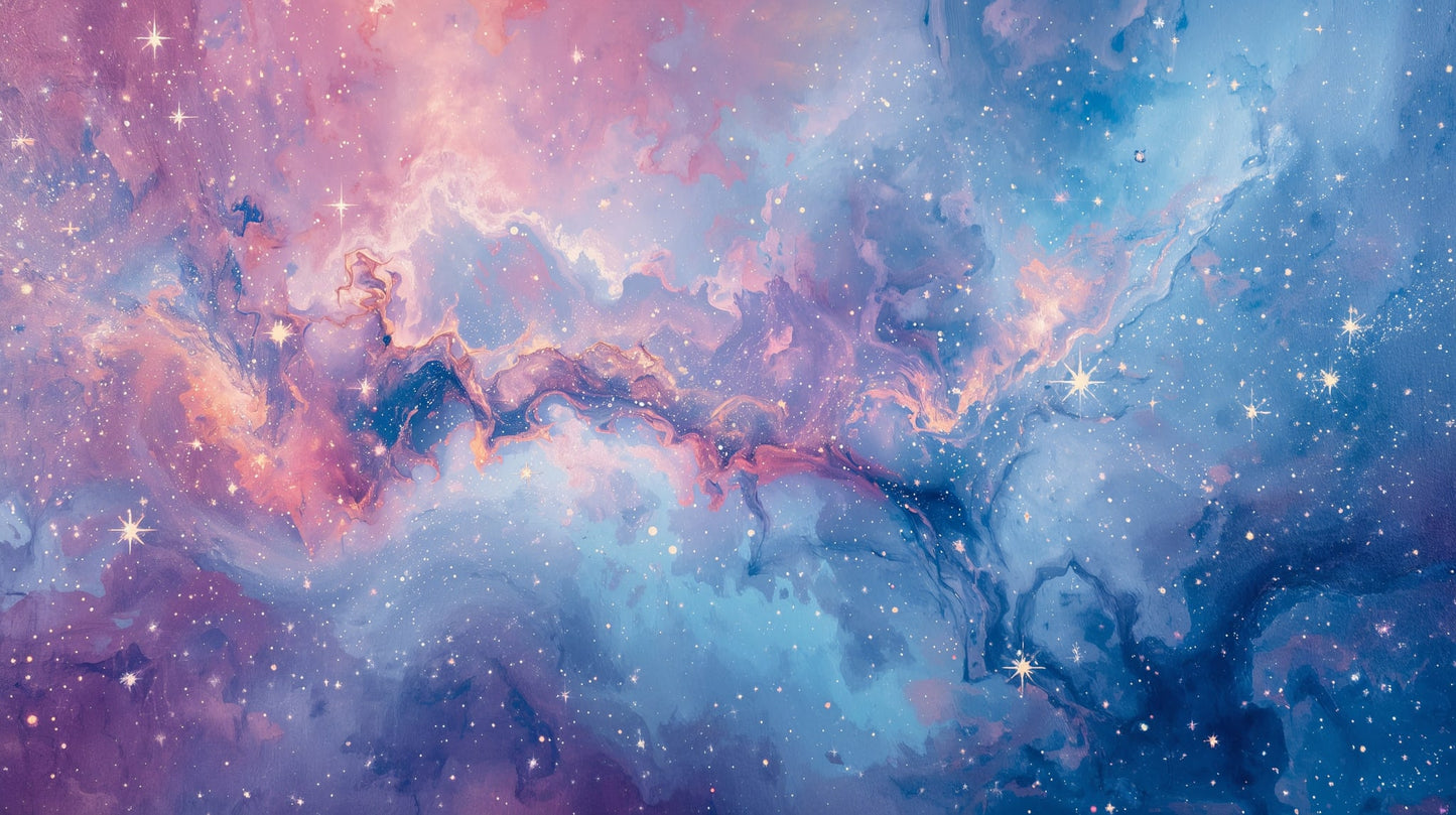 Dreamy ethereal Blue cosmic nebula featuring starlight and galaxy sky - Wall Mural & Peel and Stick Wallpaper for Fluid Art Interiors and Premium Home Styling