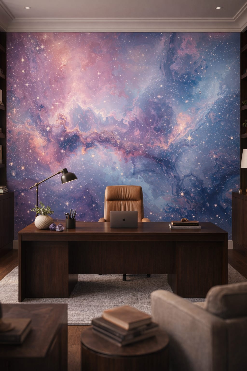 Neutral stone Luxury Contemporary cosmic nebula featuring starlight - Wall Mural Peel and Stick Wallpaper for Luxury Contemporary Executive Home Office.