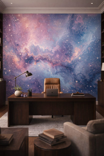 Neutral stone Luxury Contemporary cosmic nebula featuring starlight - Wall Mural Peel and Stick Wallpaper for Luxury Contemporary Executive Home Office.