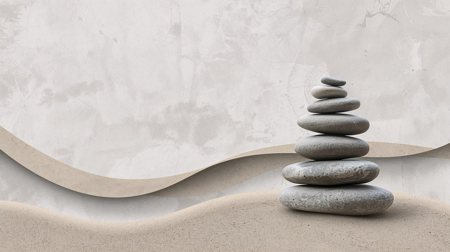 Calming minimalist Warm Gray stacked stones featuring sand dunes and plaster texture - Wall Mural & Peel and Stick Wallpaper for Minimalist Interiors and Premium Home Styling.