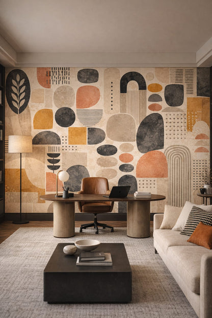 Bauhaus white-primary geometric blocks featuring arch shapes - Wall Mural Peel and Stick Wallpaper for Bauhaus Executive Home Office.