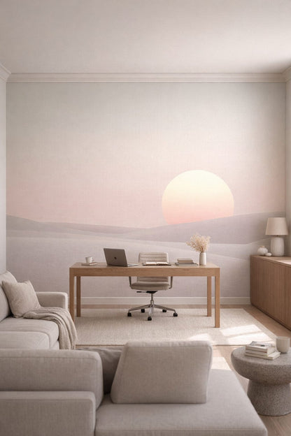 Minimalist neutral desert sunrise featuring sand dunes - Wall Mural Peel and Stick Wallpaper for Minimalist Executive Home Office.