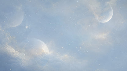Dreamy ethereal Blue celestial moons featuring stars and nebula clouds - Wall Mural & Peel and Stick Wallpaper for Whimsical Nursery or Kids Room