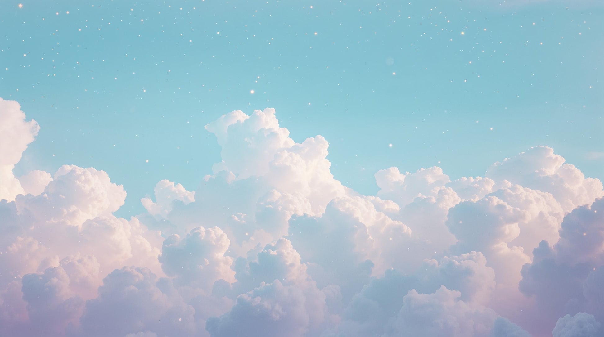 Dreamy airy Sky Blue dreamy clouds featuring star speckles - Wall Mural & Peel and Stick Wallpaper for Whimsical Nursery or Kids Room.
