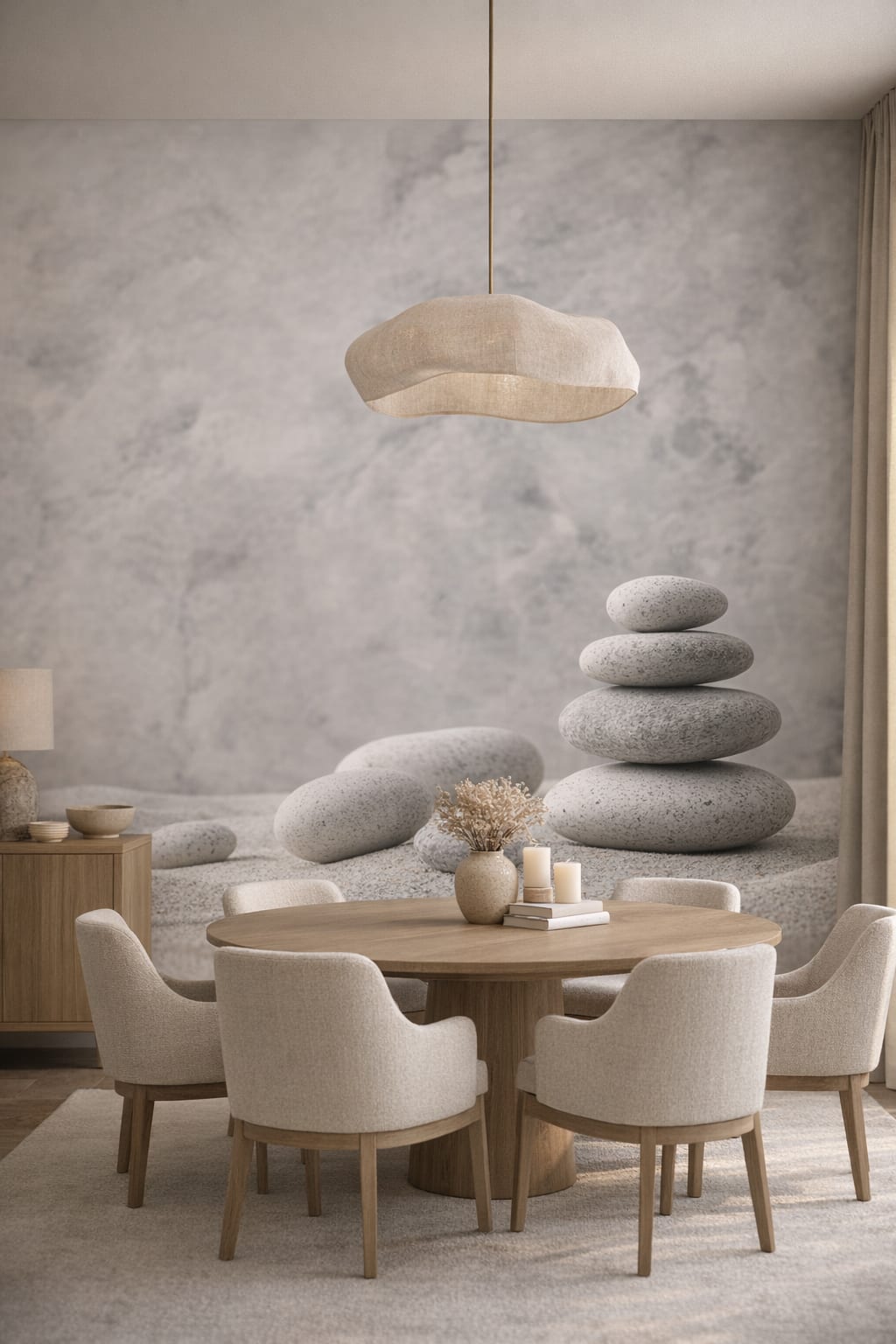 Cream sand Organic Modern stacked stones featuring sand texture - Wall Mural Peel and Stick Wallpaper for Organic Modern Formal Dining Room.