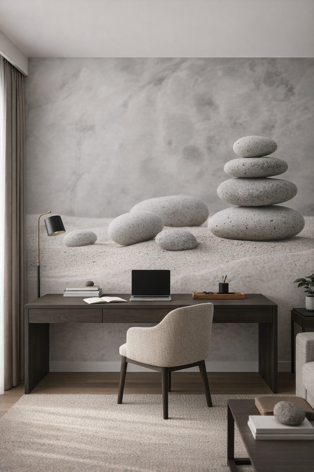 Minimalist gray stacked stones featuring sand texture - Wall Mural Peel and Stick Wallpaper for Minimalist Executive Home Office.