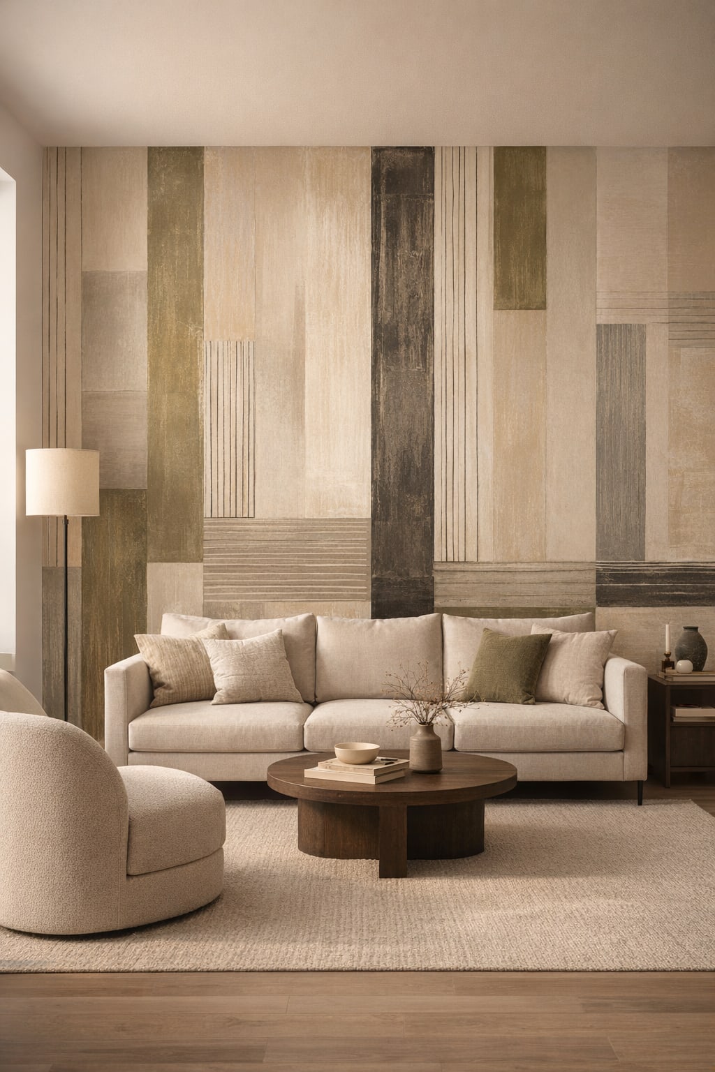 Minimalist beige geometric blocks - Wall Mural Peel and Stick Wallpaper for Minimalist Living Room.