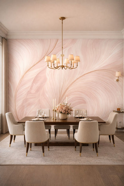 Modern Classic champagne beige - Abstract blush wave pattern - Wall Mural Peel and Stick Wallpaper for Modern Classic Formal Dining Room.